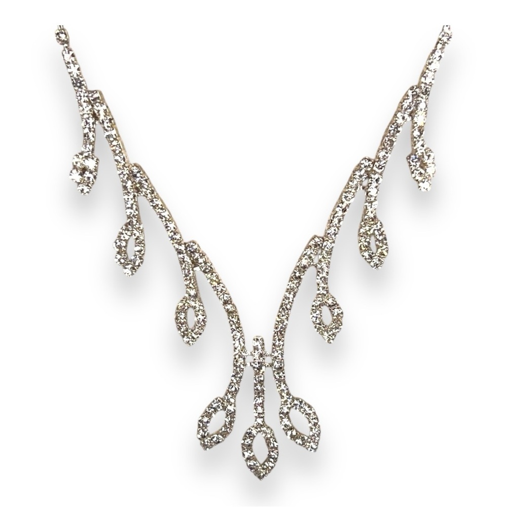 RHINESTONE SILVER NECKLACE WEDDING EVENT GIFT FORMAL PAGEANT